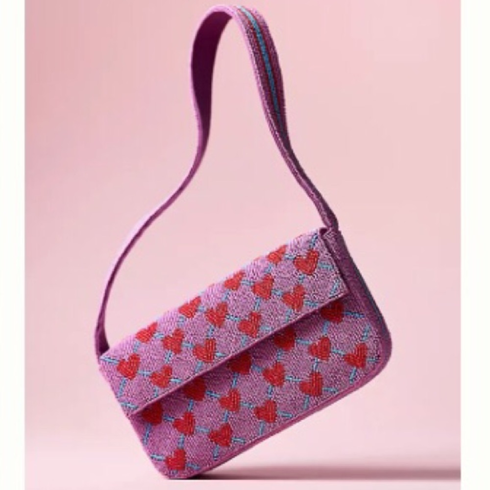 RARE Anthropologie Fiona Beaded Bag Icon Edition Hearts Beads New With Tag - Picture 7 of 10